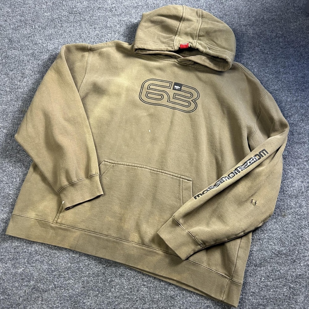 Mossimo Hoodie Mens Large Brown 63 Graphic Pullover Fleece Sweatshirt Logo